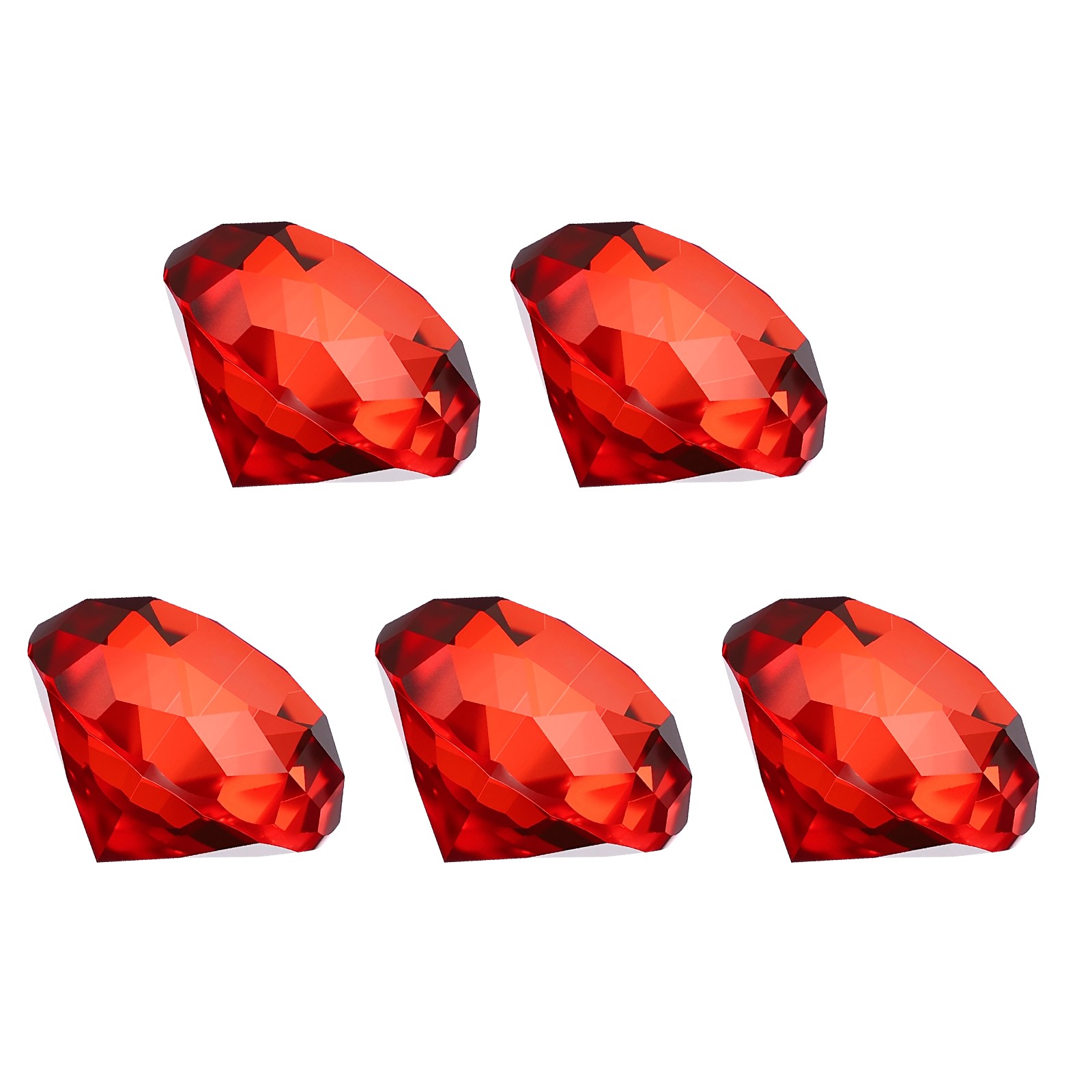 5 Pcs 40mm / 1.57 Inch Diamond Crystal Paperweight, Red