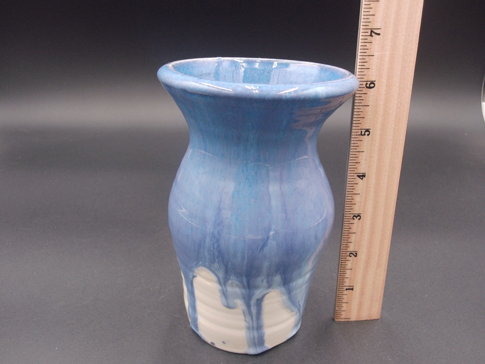Blue Ridge Pottery Handmade in Virginia Ceramic Drip Glazed Vase 6″ Blue Signed