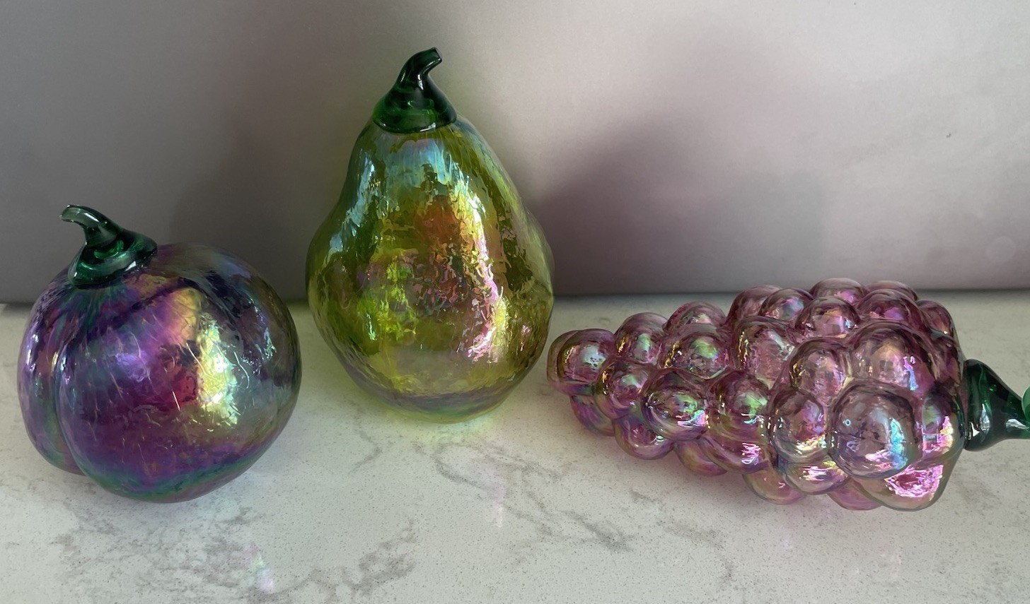 Glass Eye Studio Art Glass Iridescent Fruits Vtg Lot Of 3 USA