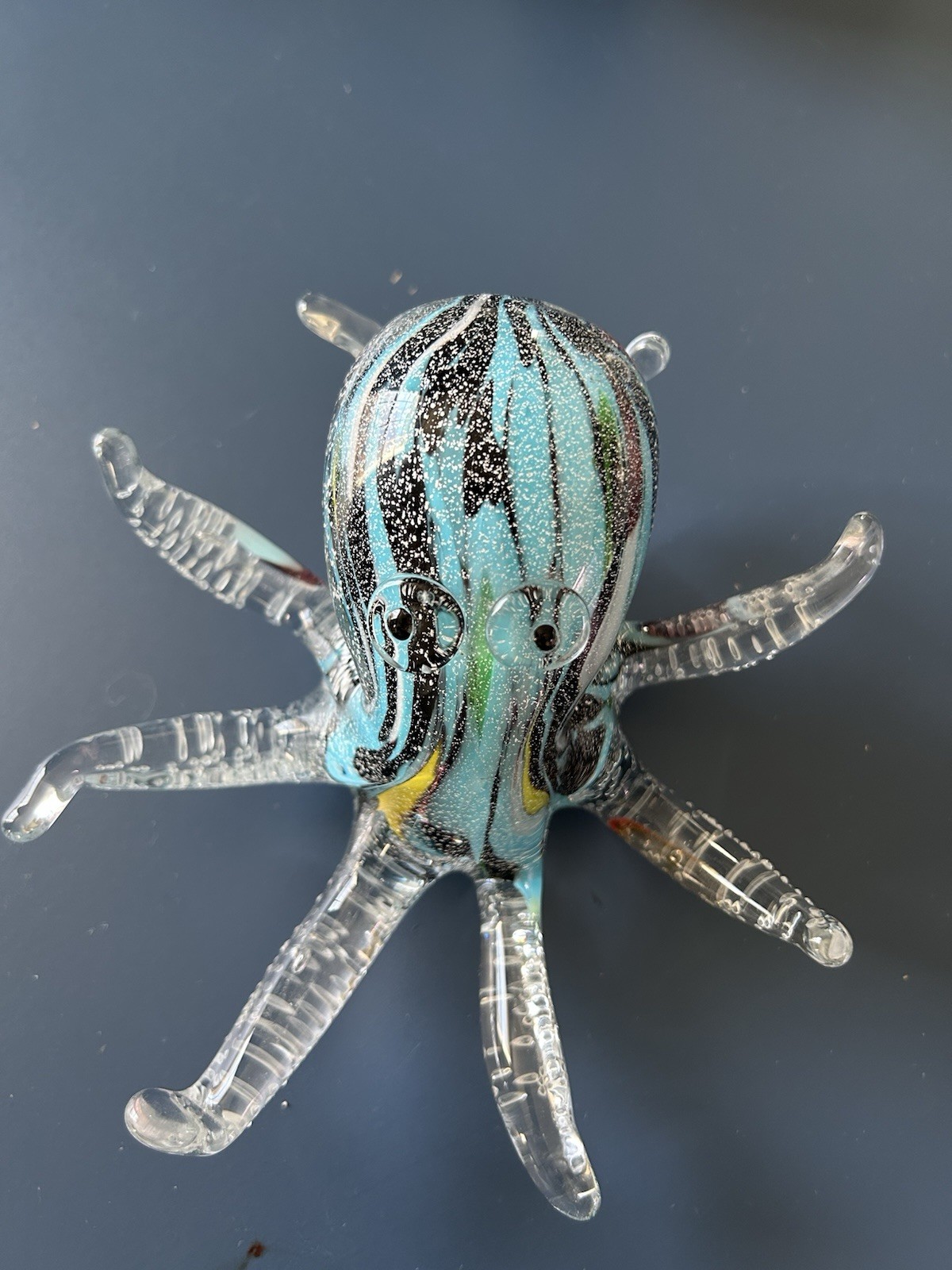 Hand Blown Art Glass Octopus Paperweight Figurine Blue Green Murano Style Decor