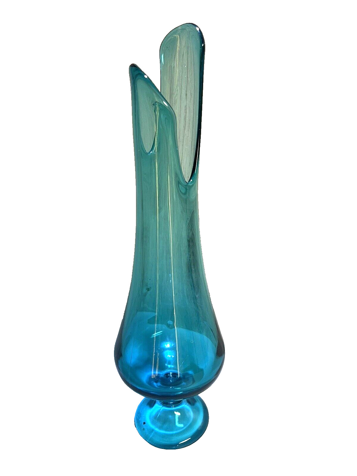Vintage MCM LE Smith 15.75” Peacock Blue Smoothie Pedestal Swung Vase