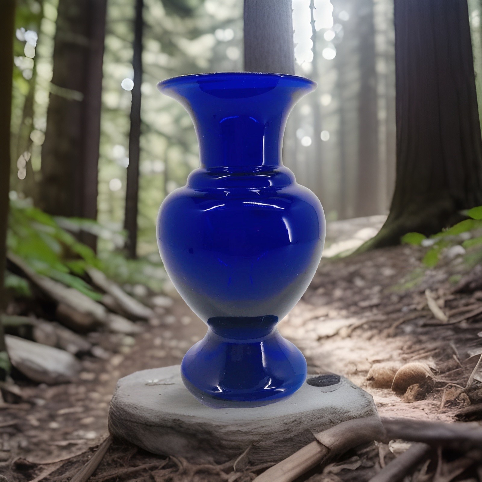 Vintage Pilgrim Glass Deep Cobalt Blue Bud Vase Signed Original Sticker 5.5 in