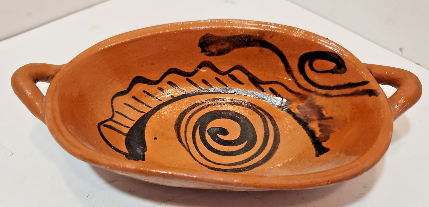 Vintage Mexican Mid Century Terracotta Pottery Bowl w/ Handles Southwestern