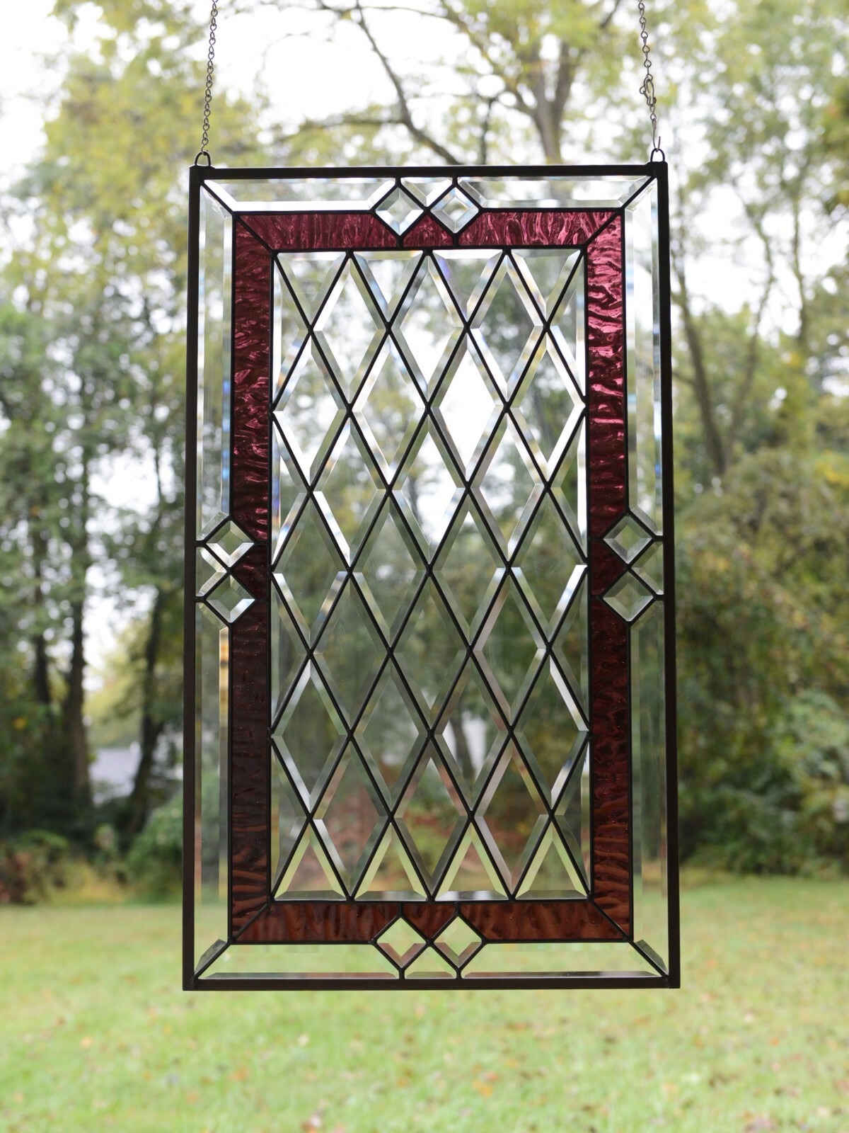 20.25″ x 34.25″ Stunning Handcrafted stained glass Clear Beveled window panel