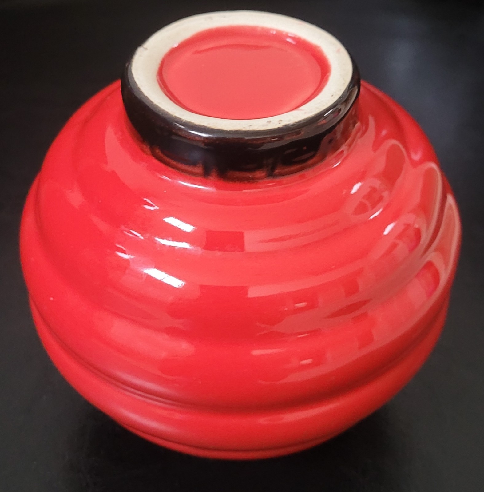Scarlet Red Ceramic Vase Art Deco Design 4 inches tall
