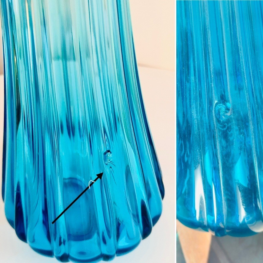 HUGE LE Smith Colonial Blue Swung Glass MCM Floor Vase – 28.25” Tall