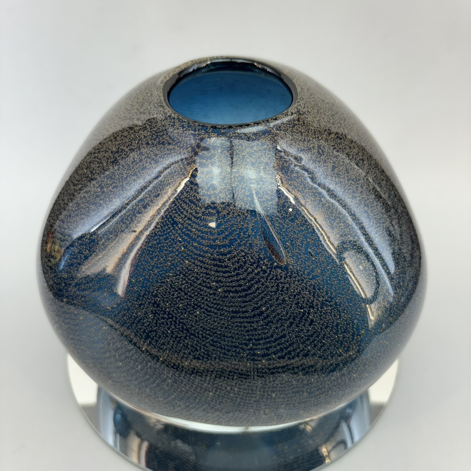 ONE ONLY Torre Tagus 6” Biomorphic Blue Silver Glass Vase Brutalist Organic