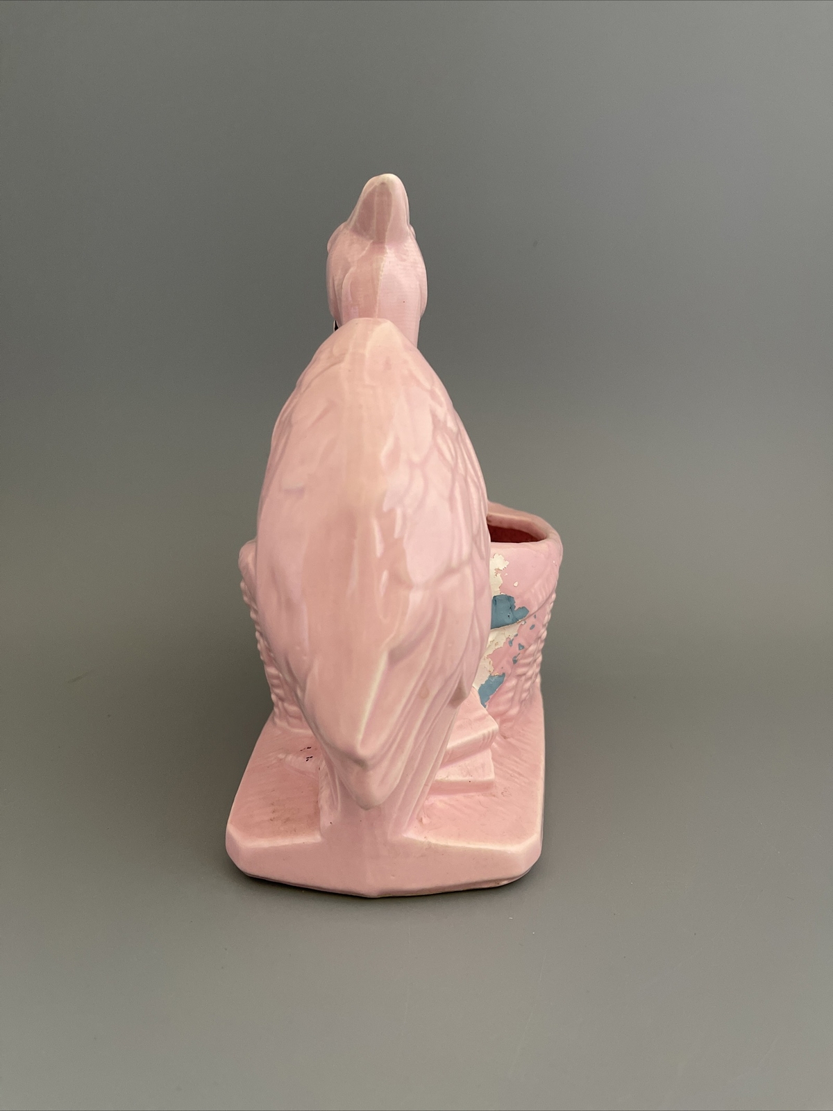 McCoy 1950s Nursery Line Pink Stork Planter. 1956 #7. 8×6 3/4 in
