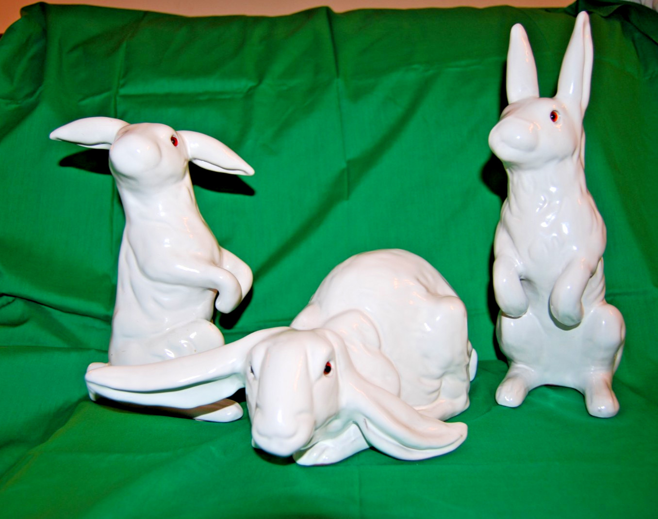 EARTH NEEDS LTD CA ART POTTERY GLAZED TERRACOTTA WHITE RABBIT STATUES- Choose