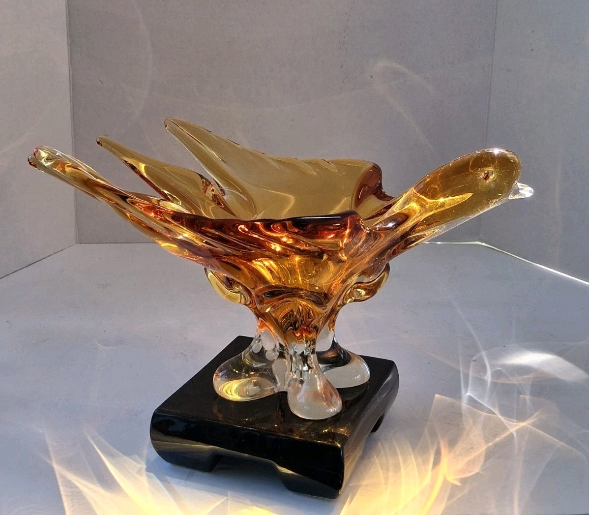 Vintage Glass Art Swan/PHOENIX; Amber/Honey; Possible “Chalet”- Canada?