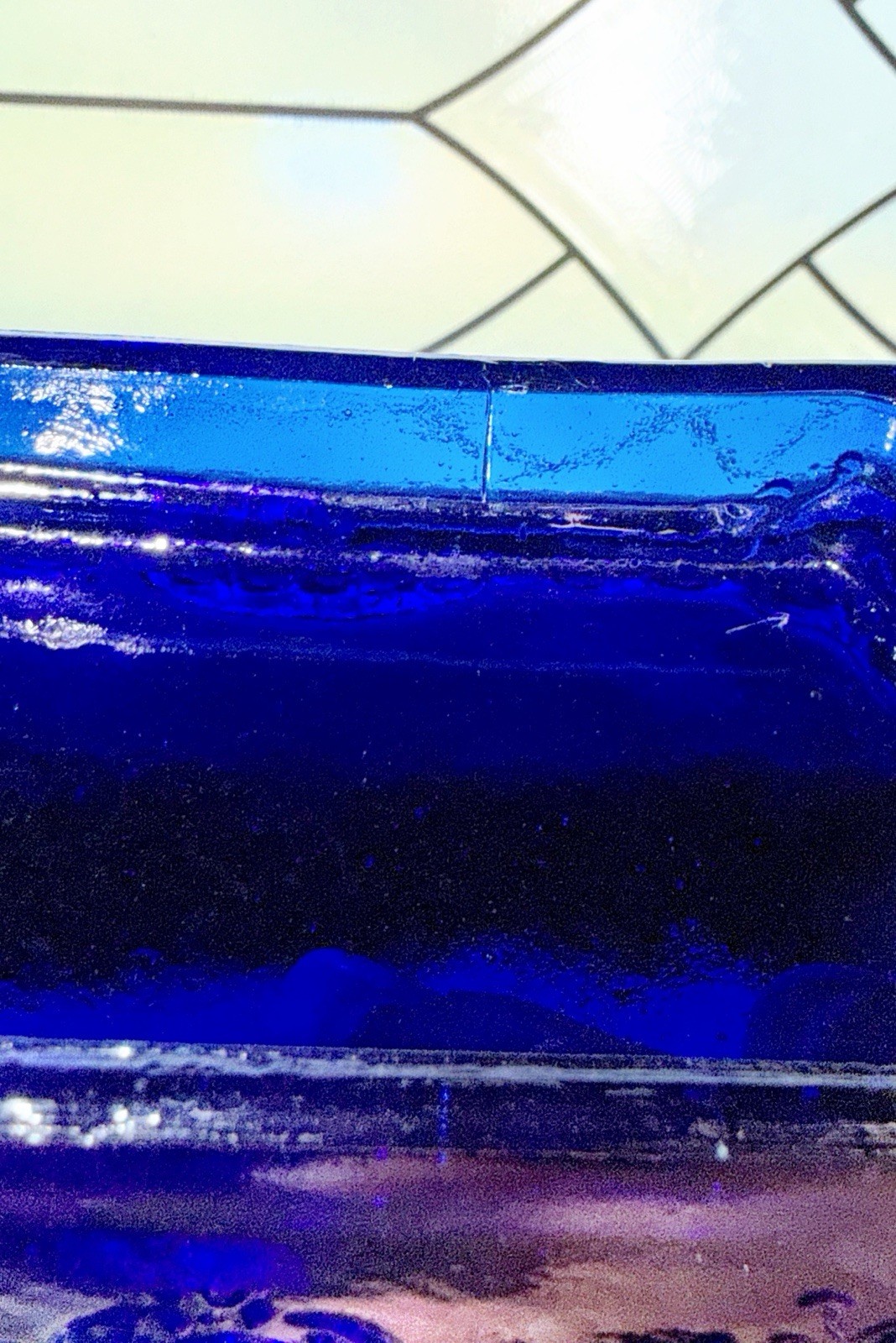 Vintage Cobalt Blue Glass Lidded Trinket Box- Floral Design – Please Read G6