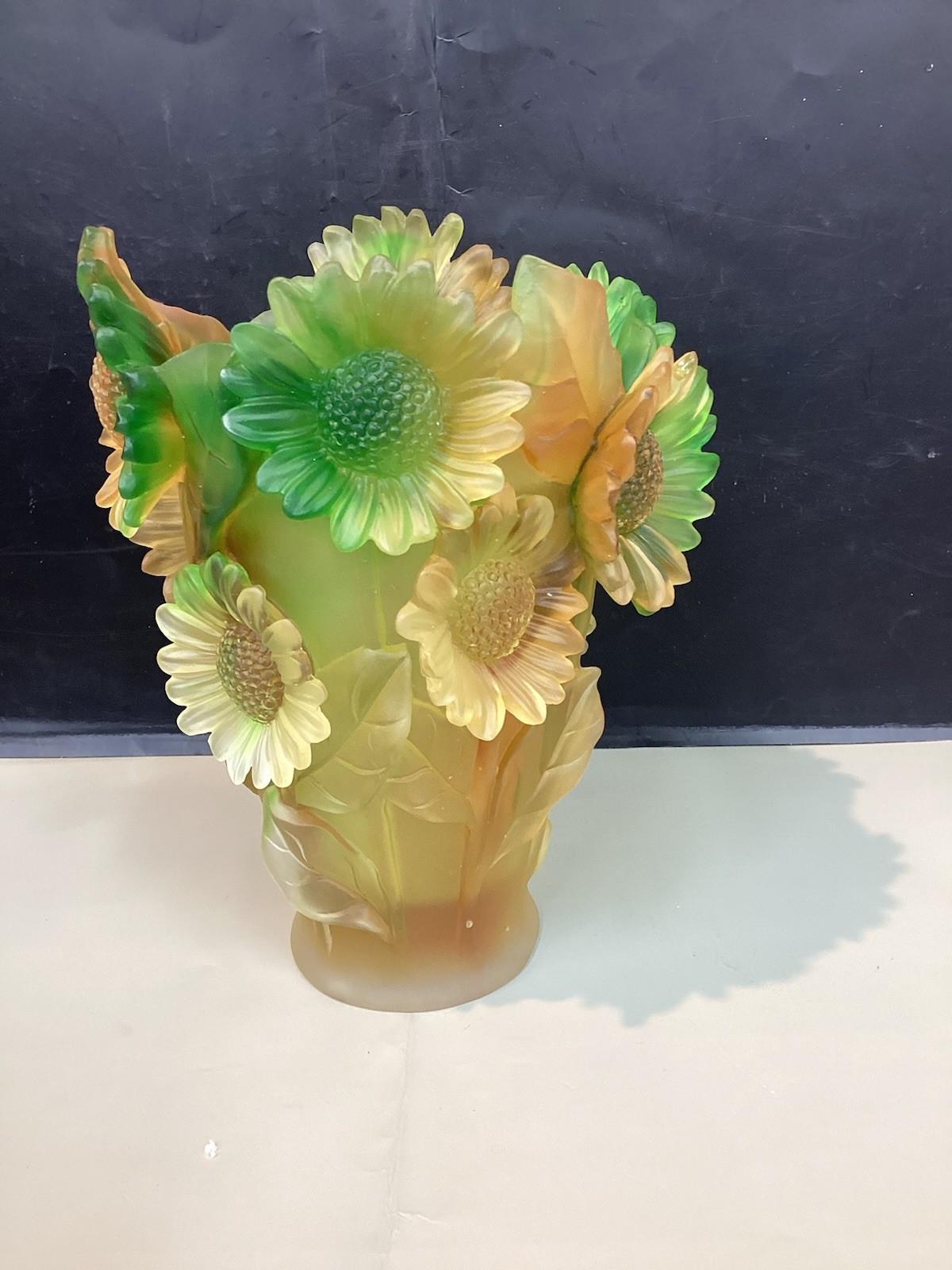 compatible with Nancy Daum Sunflower Xl Crystal Vase H9” Heavy Art Glass