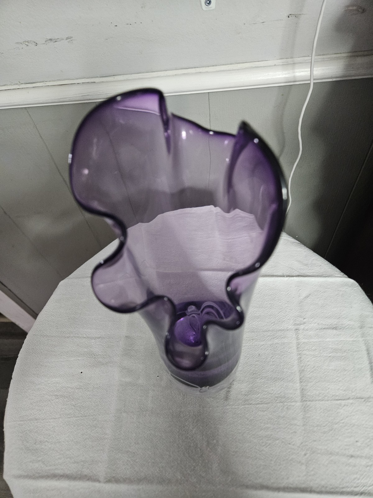 OOAK Polish Hand Blown Free Form Purple Art Glass Vase Signed Adam Jablonski NIB