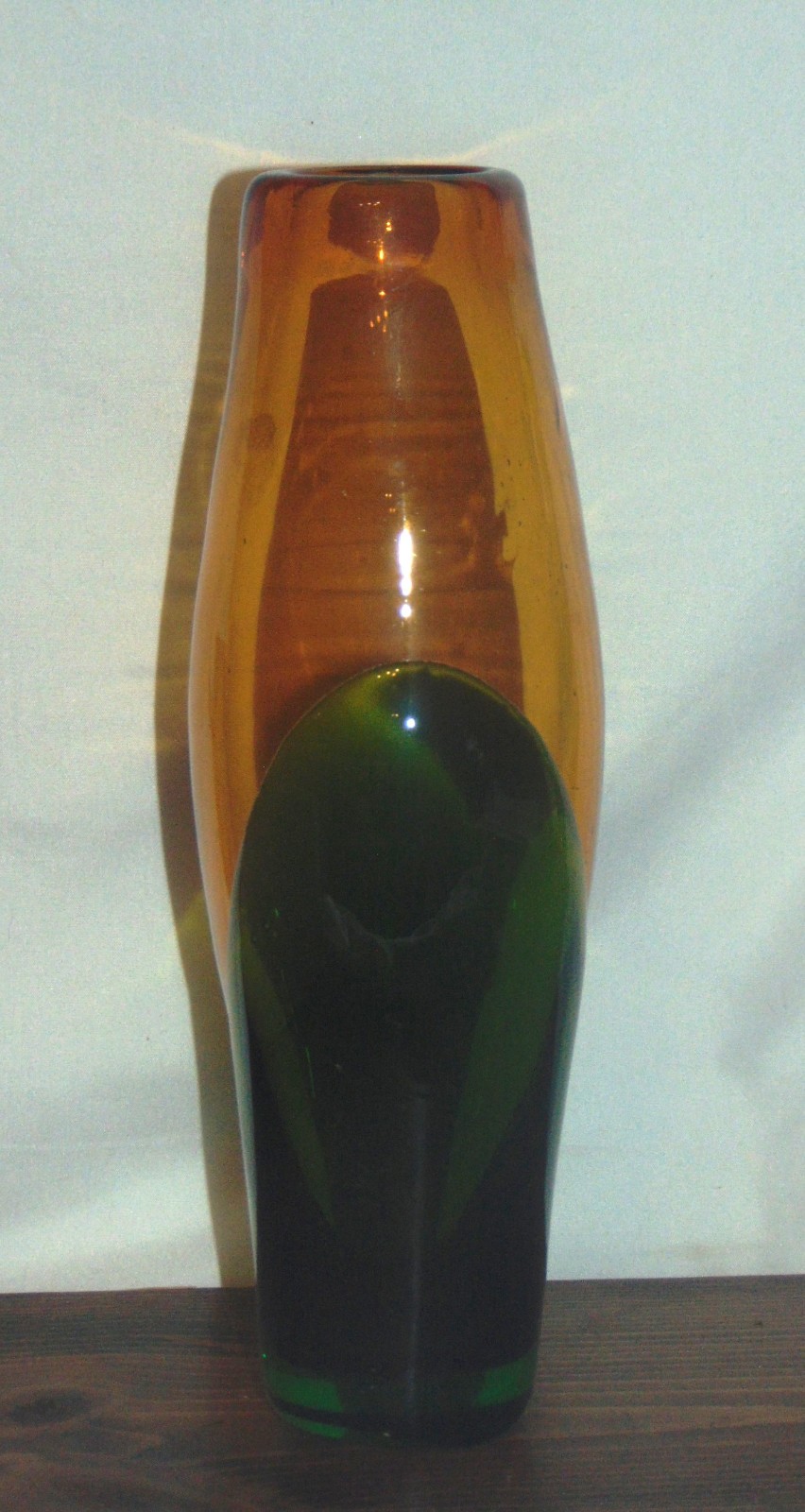 Murano Emrald & Amber Glass 10-3/4″ Vase