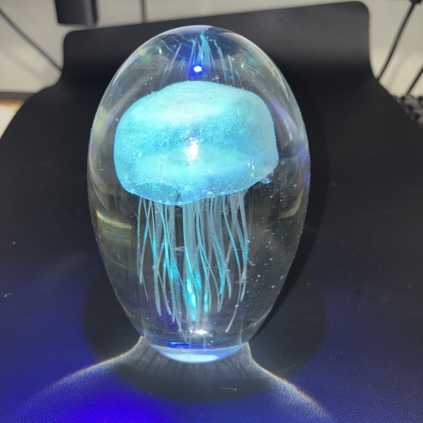 Dynasty Gallery Jellyfish Paperweight Art Glass 6-1/2″ Glow In The Dark 4lb 3″ W