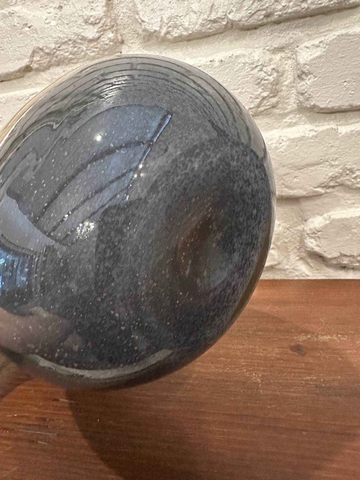 Hand Blown “Raw Nature” Glass Vase White Grey & Brown Abstract Banded Pattern