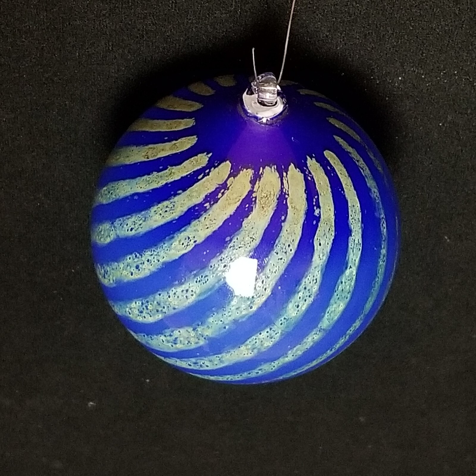 Vintage 1985 Art Glass Witch Ball Ornament Blue Green 3.5″ 3