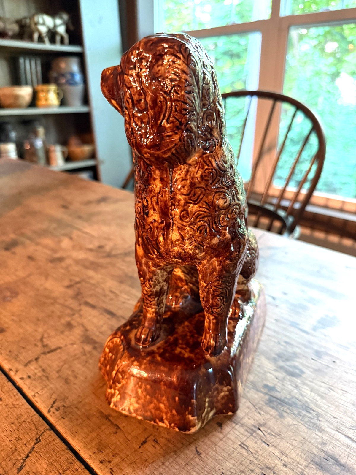 Antique Bennington Rockingham Yellow Ware Pottery Figural Spaniel Dog 11″