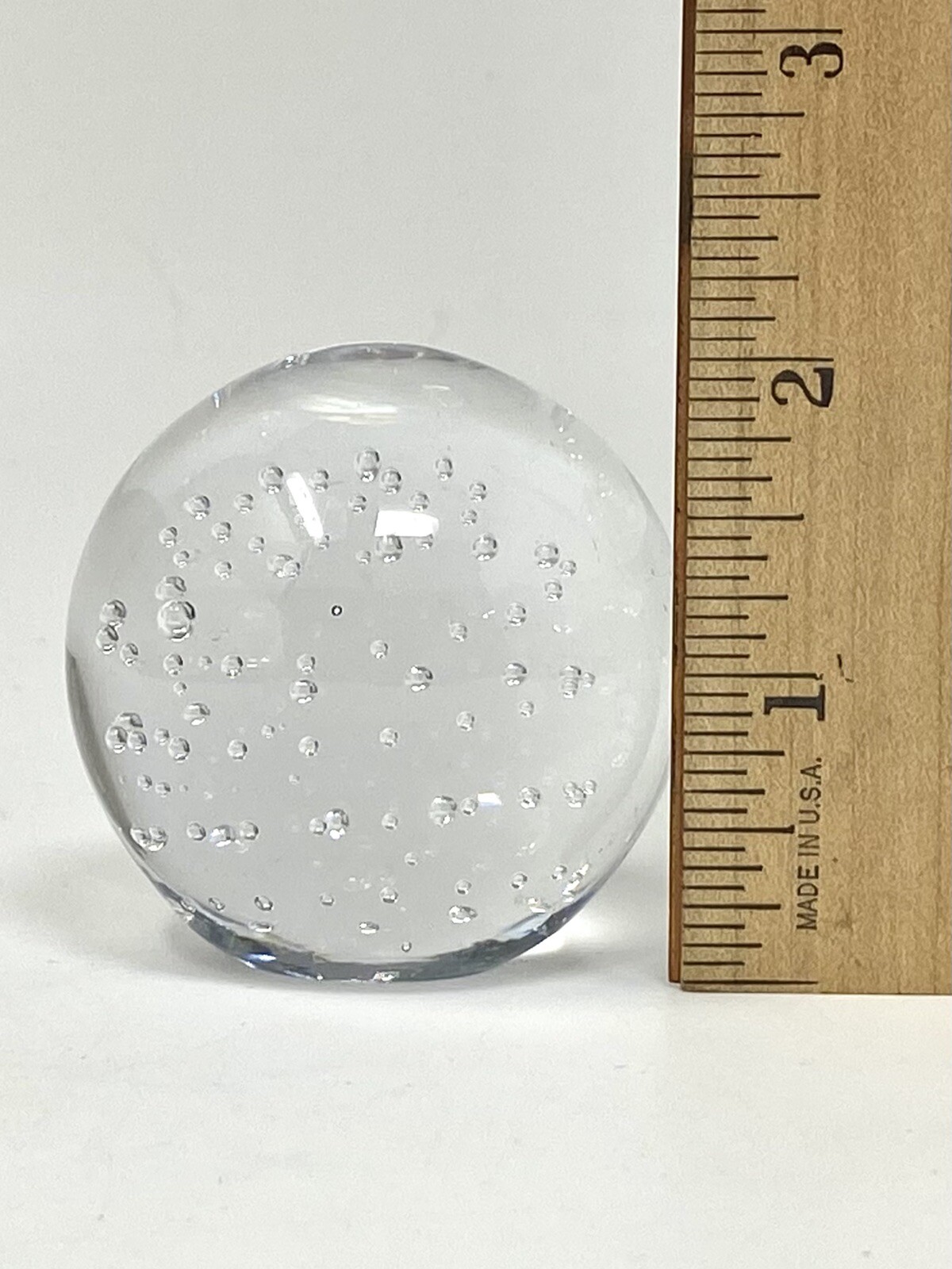 Vtg Clear Glass Round Sphere Ball Paperweight with Controlled Bubbles