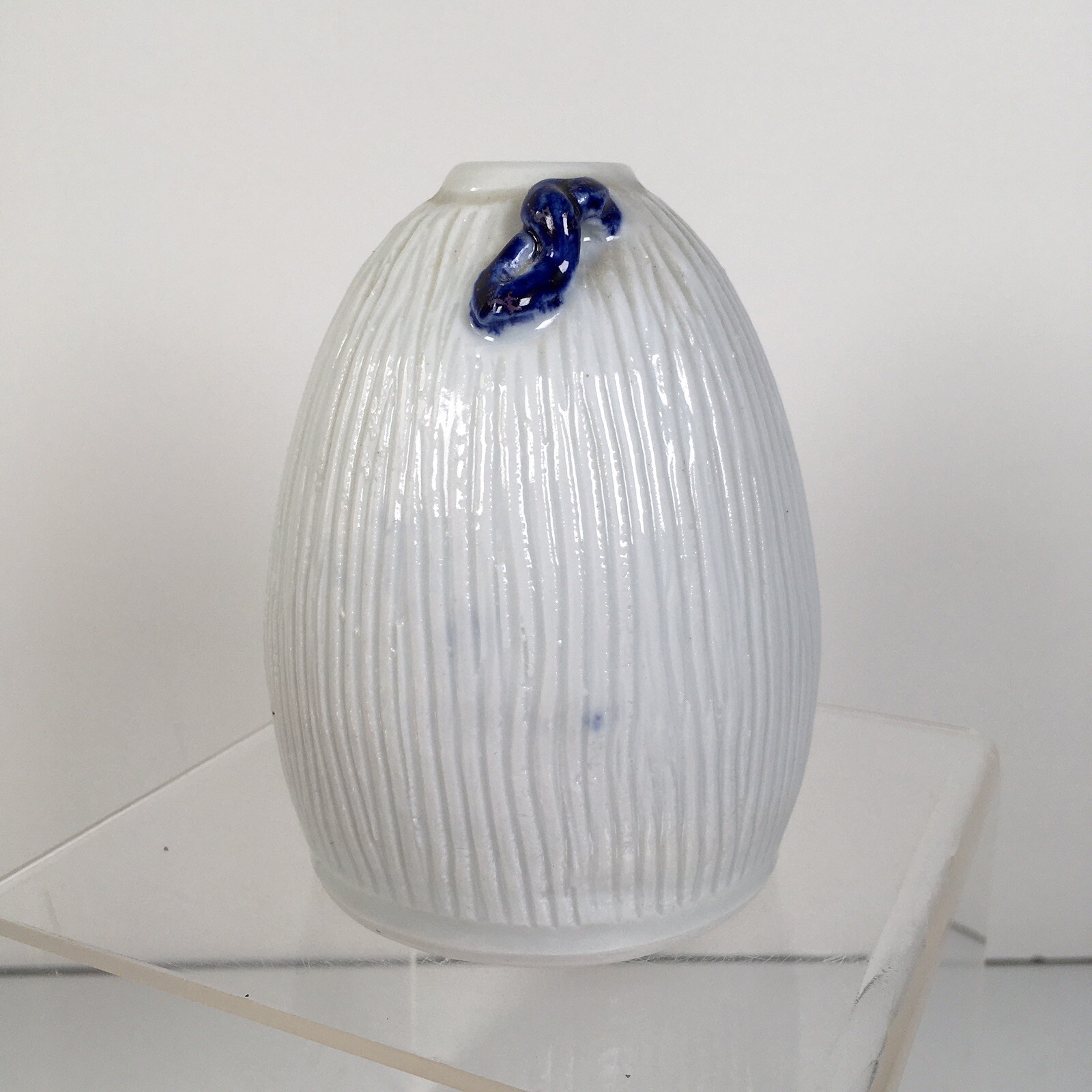 Vintage Art Pottery Vase 4” Tall Pale Gray Blue Signed 1993 Textured