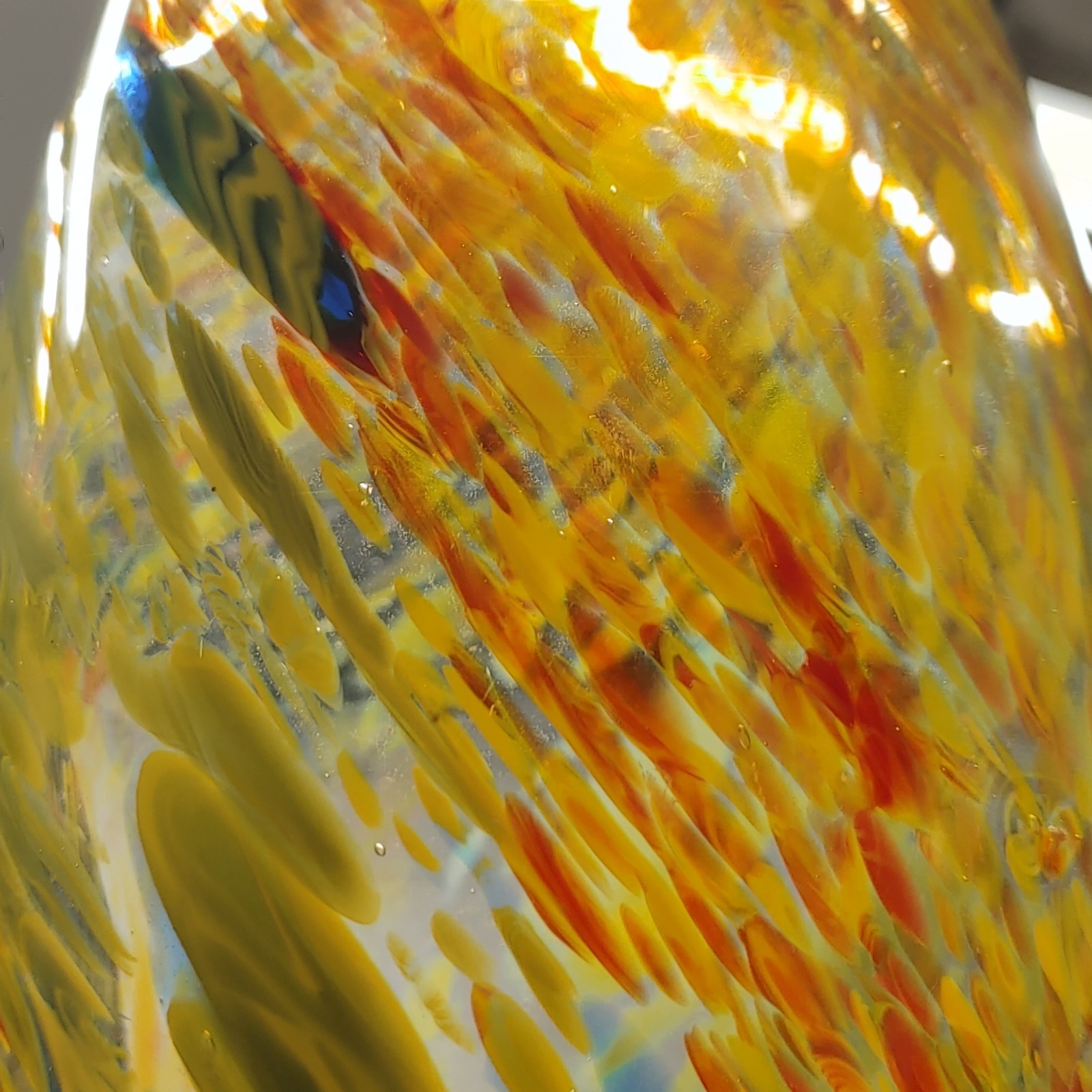 Art Glass Vase Red Yellow Green 8.5″