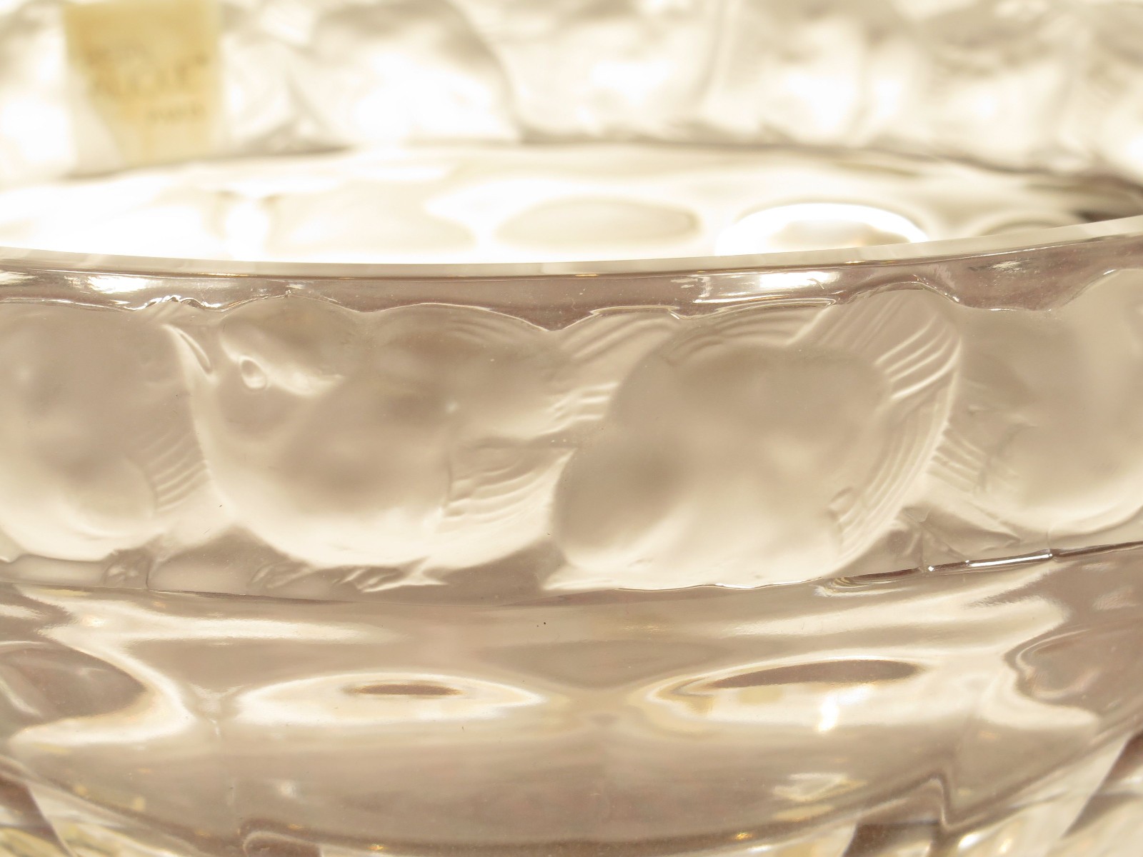 Lalique Crystal Mesanges Bird Relief 10″ Bowl, with Labels