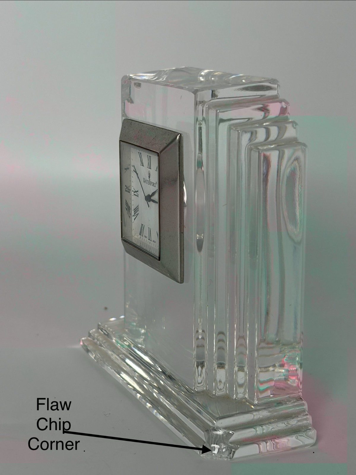 Waterford Metropolitan Crystal Clock China Case Japan Quartz Movement 4″Wx3.75″H