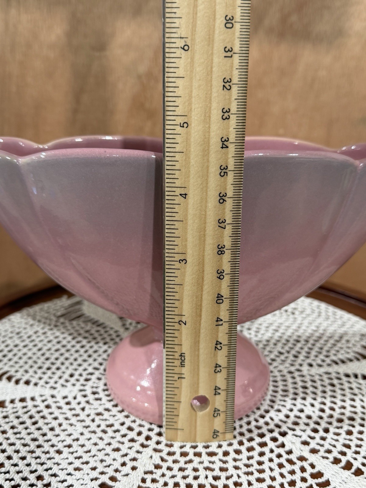 Rosemeade Pottery fan vase with pink to Purple Ombre glaze 7-1/2″ X 4-3/4