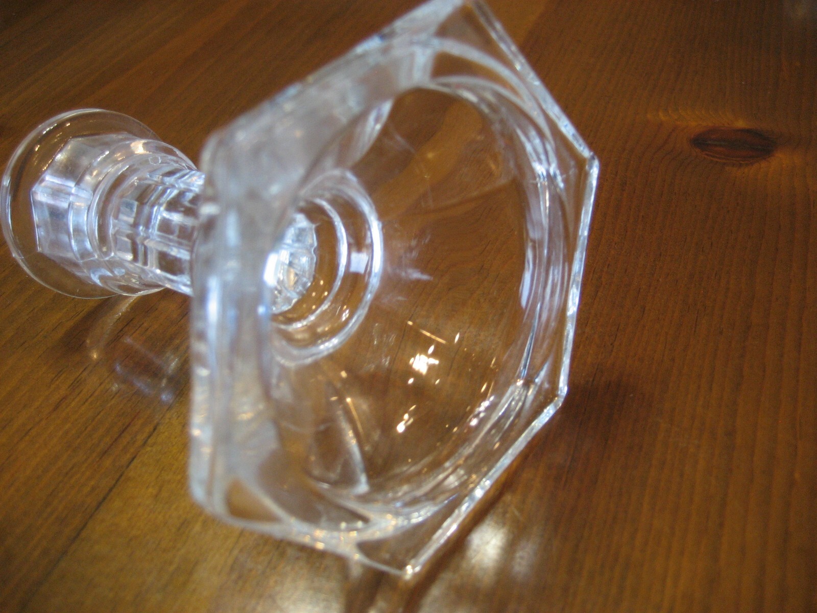 Clear Glass FTDA Candlestick Holders Set 2 Hexagon Base 4″ Tall VTG Never Used!