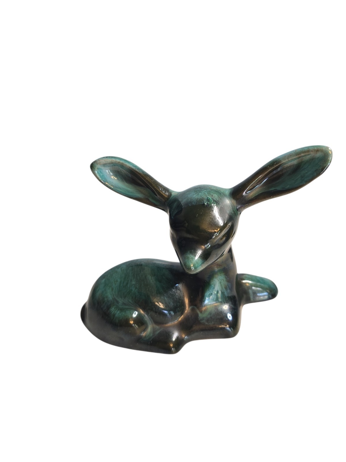 Vintage Blue Mountain Pottery Teal and Black Deer Fawn Doe Redware Ceramic *READ