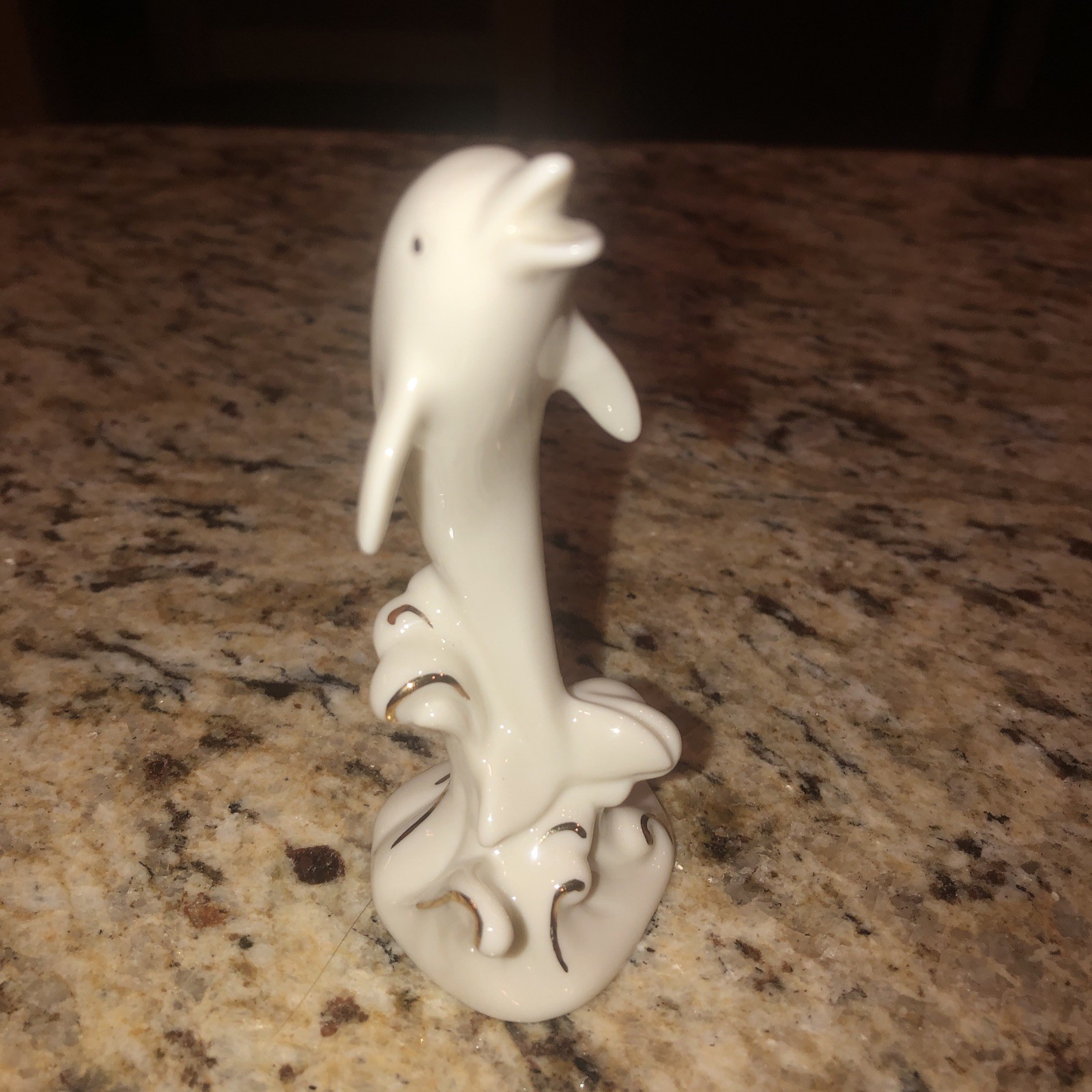 Lenox Fenton Dancing Dolphin Figurine Glass Art, Ivory and 24k Gold, 4 in, NIB