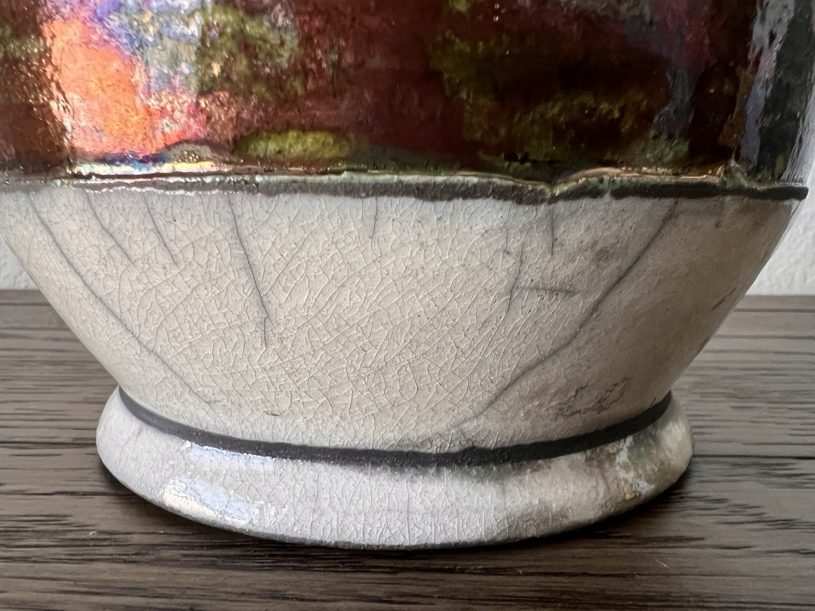 Raku Studio Pottery Vase Artist Signed Fired Crackle Glaze Metallic STUNNING 6″T