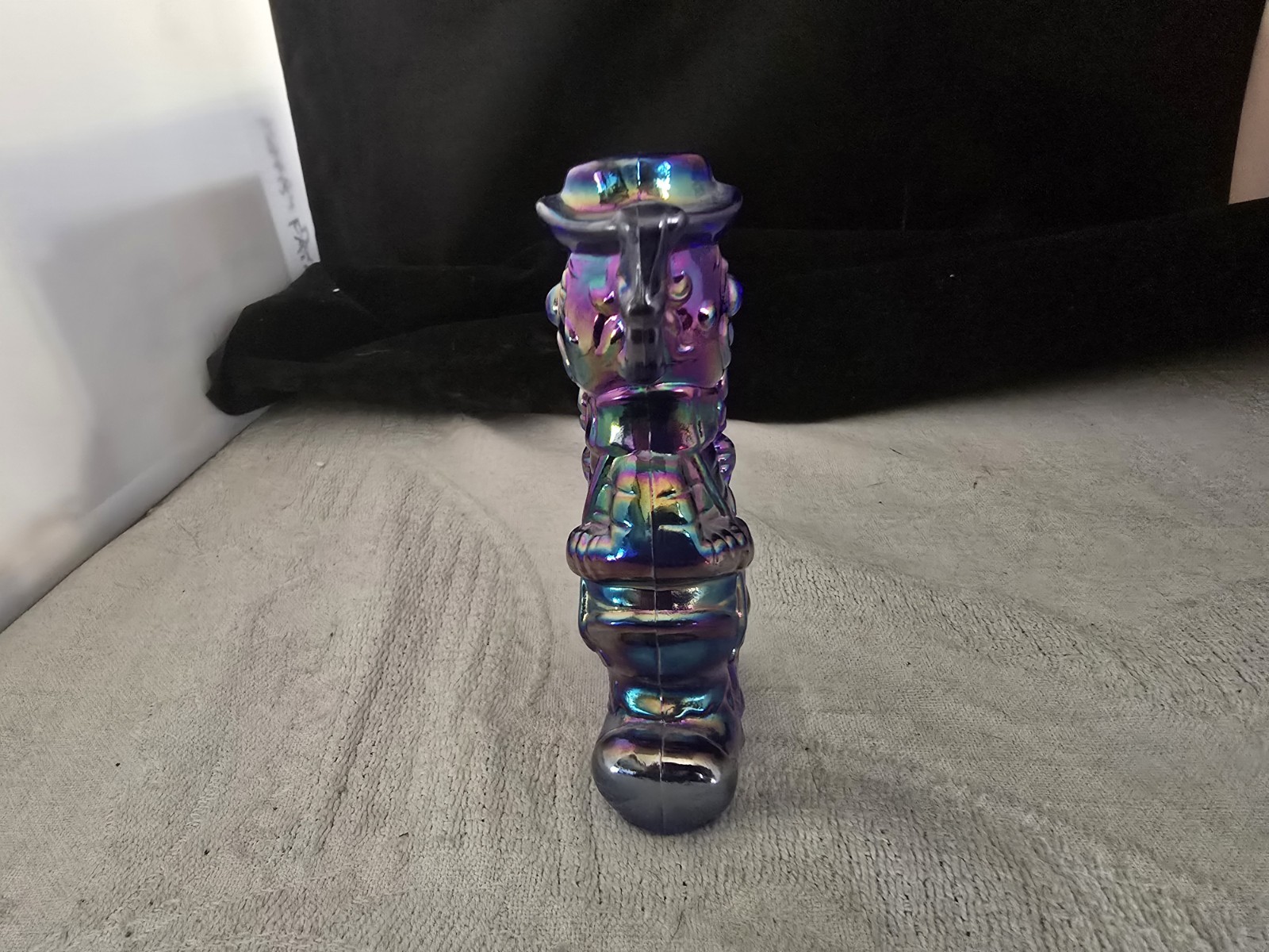 Boyd Iridescent Cobalt Blue Carnival Glass Virgil Two Faced Clown Happy Sad