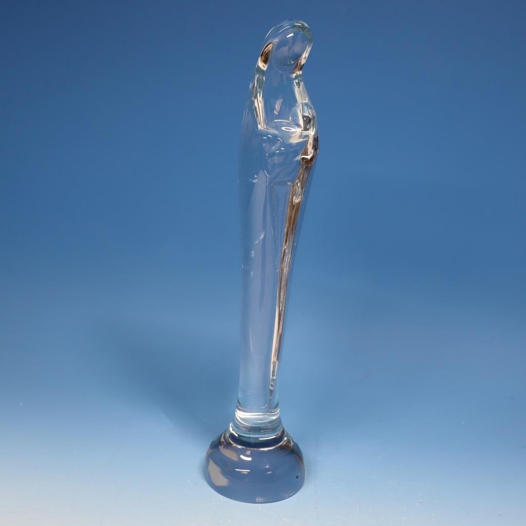 Vintage Signed Daum France Clear Crystal – Madonna and Child Figure – 11½ inches