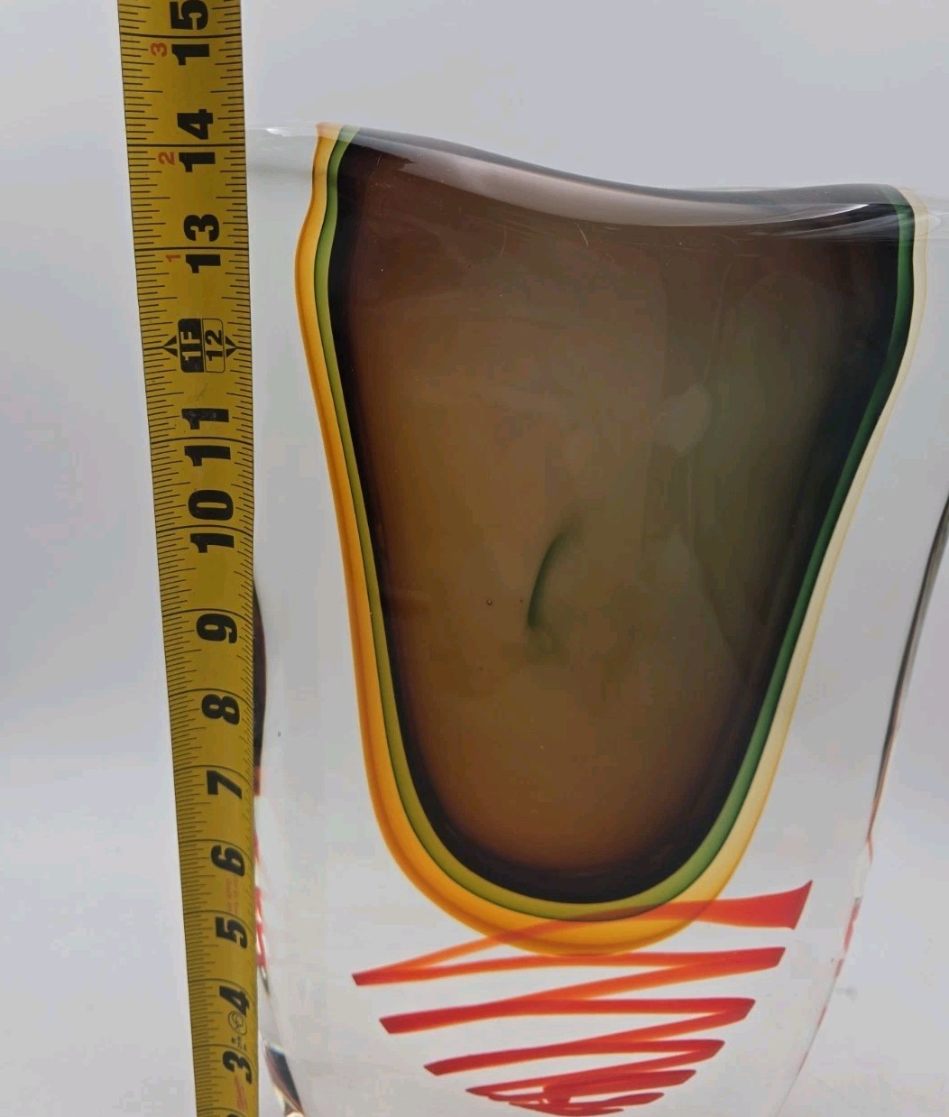 Giuliano Tosi Italian Abstract Orange And Amber Art Glass Sommerso Vase Signed