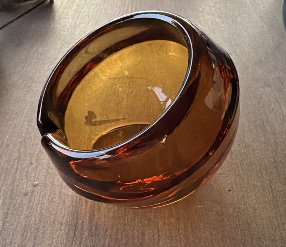 Vintage Viking Lg Orb Sphere MCM Mid Century Amber Glass Cigarette Cigar Ashtray