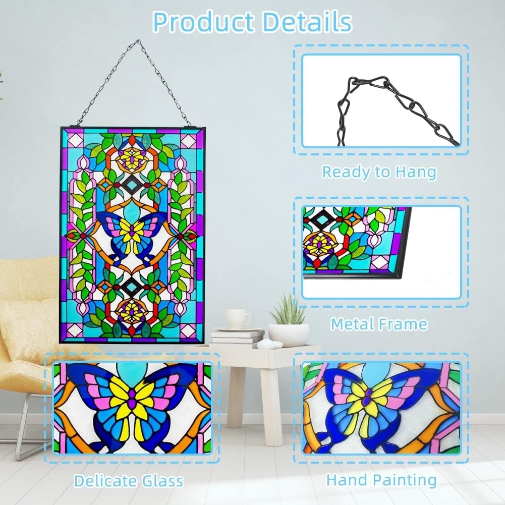 15″ x 10″ Vintage Style Stained Glass Window Hanging Suncatcher Panel