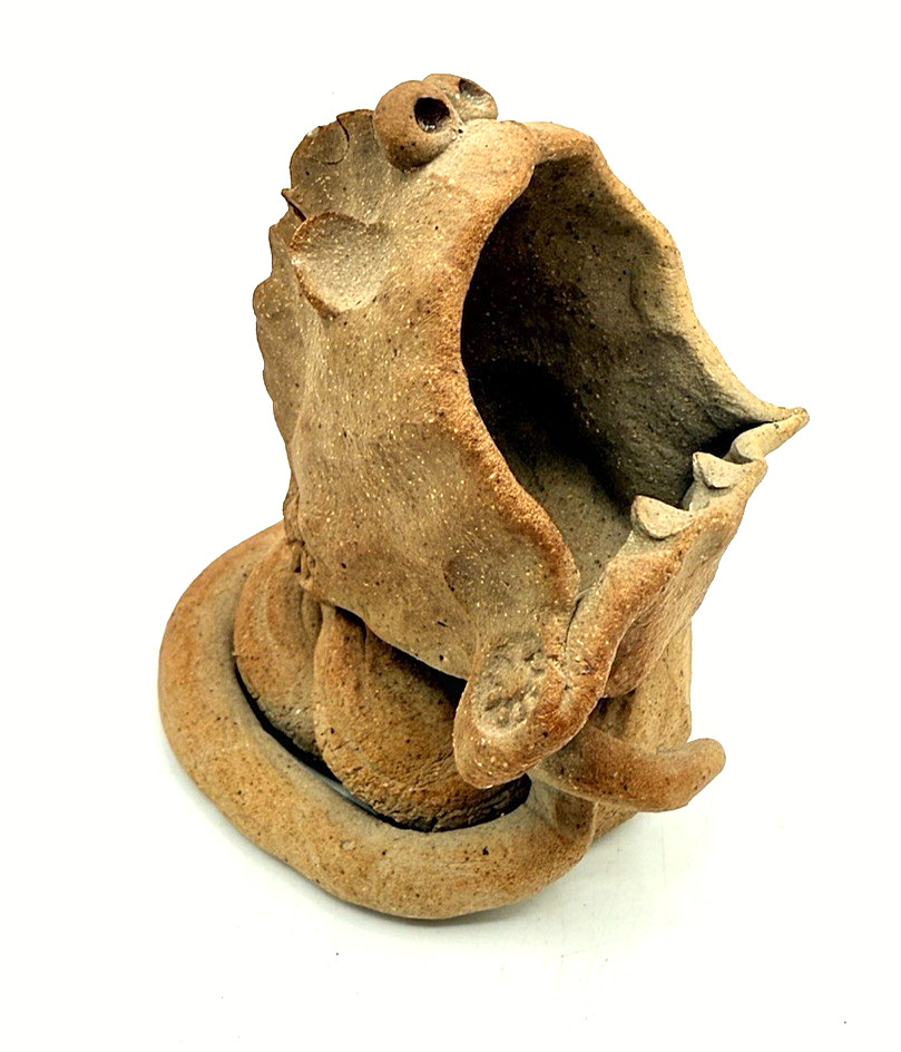 4.75″ Signed DZEDZY Handcrafted Stoneware Art Pottery FISH MONSTER