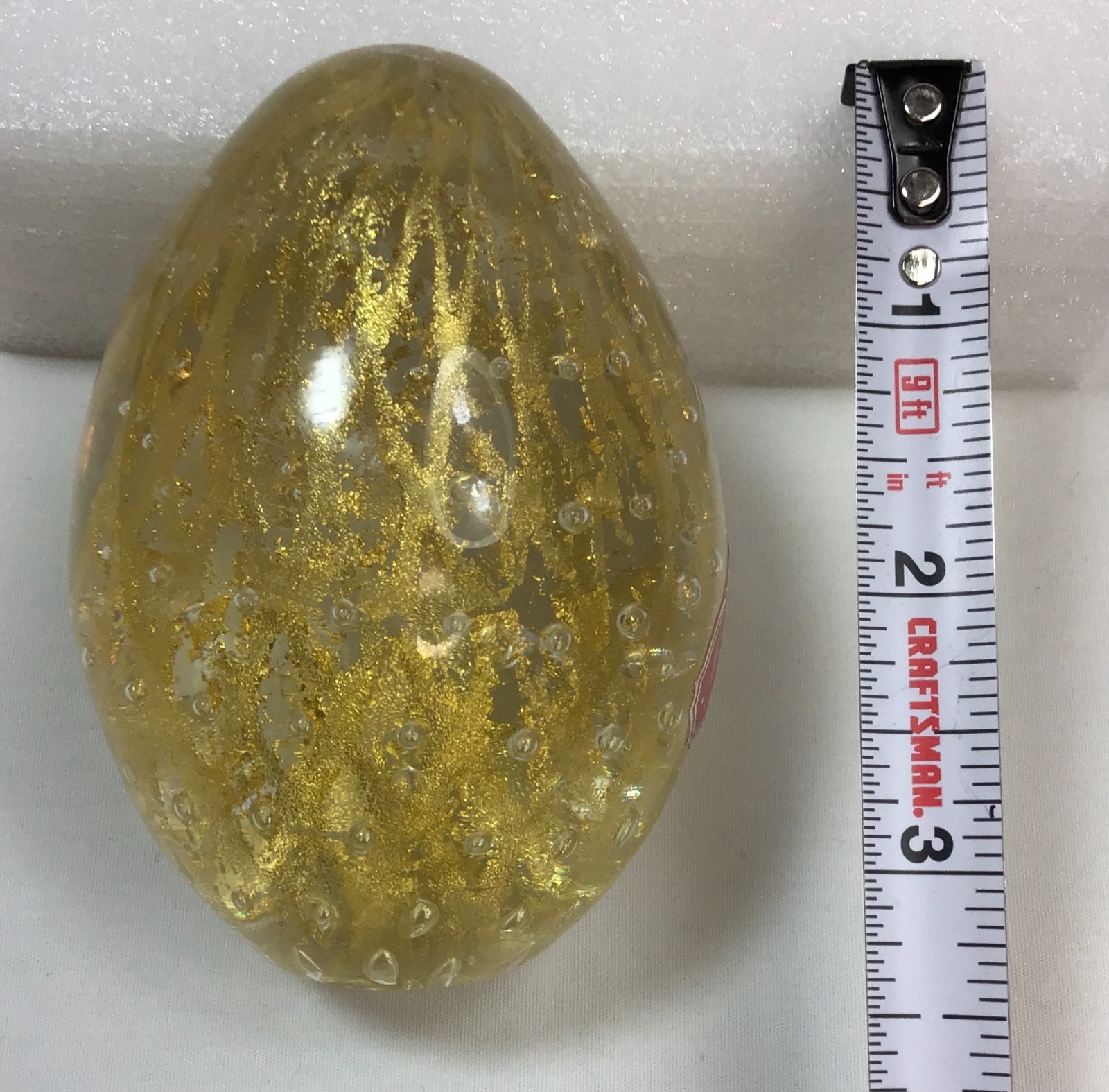 Vintage Murano Gold Leaf Specks Lattice Net Clear Egg Paperweight 3.5 inches