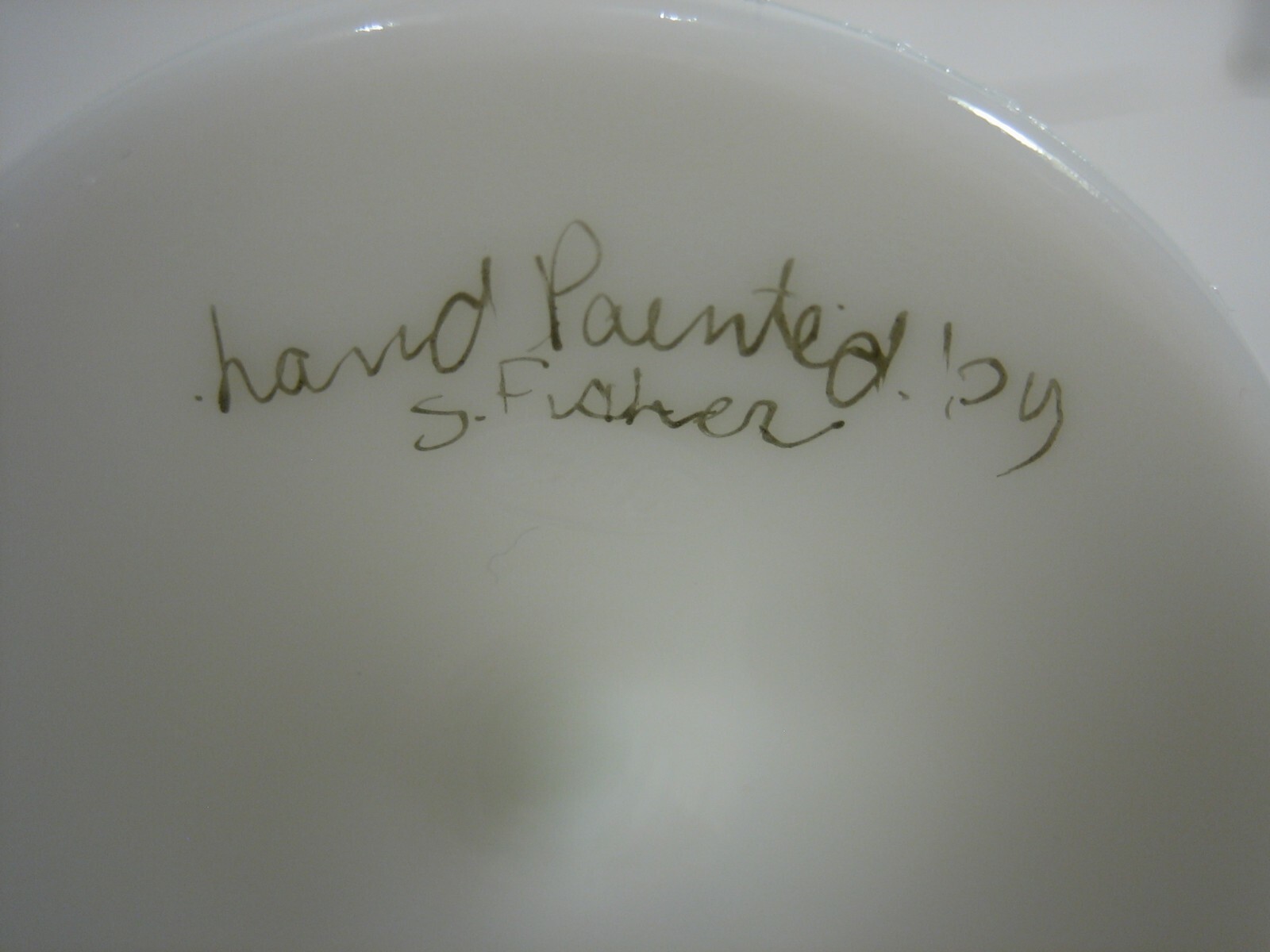 7 3/4 Inch Milk Glass Bud Vase Signed “Hand Painted By S. Fisher”