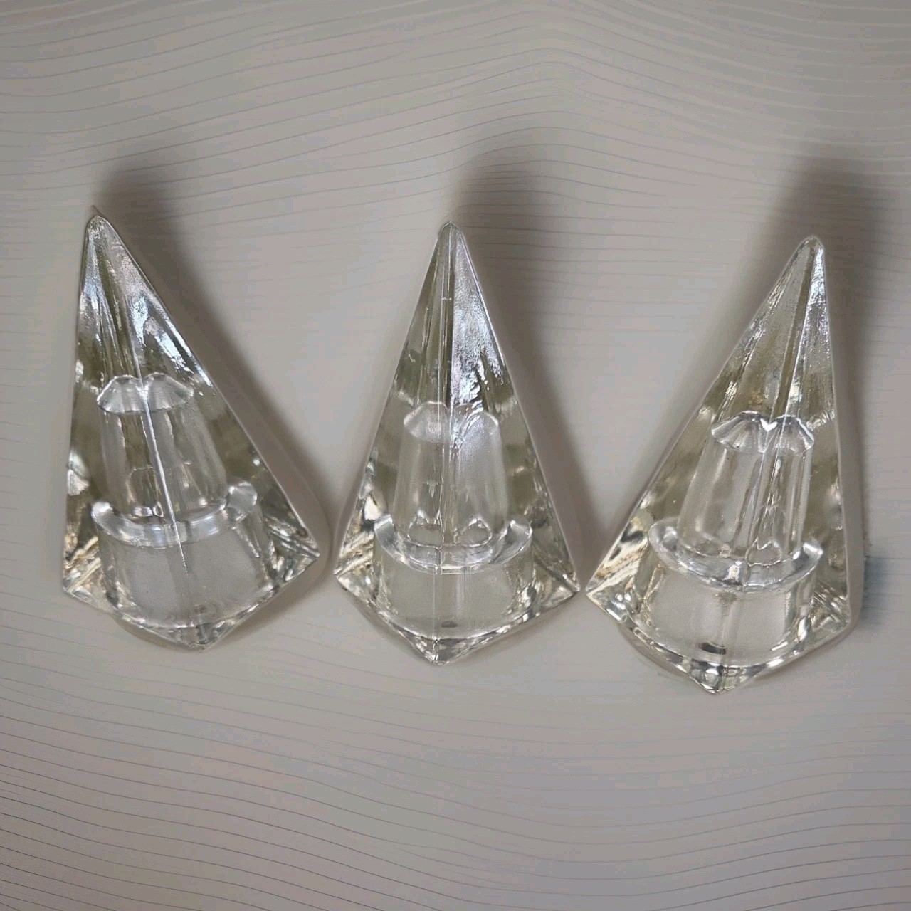 Vintage Clear Glass Pyramid Paperweight Decor Set Of 3