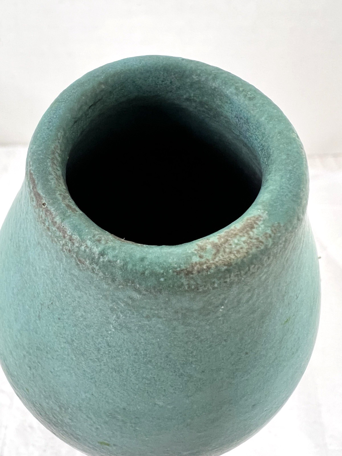 Matte Green Vase Vessel Pottery Hand Thrown CED 2015 3 3/4 inches tall