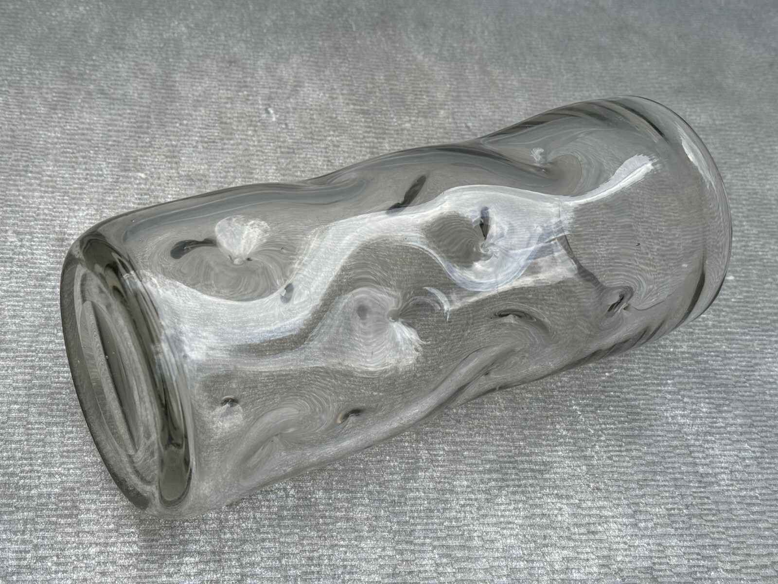 EXOTIC MID CENTURY HEAVY CLEAR ART GLASS VASE CURVED BENT DIMPLED DEPRESSIONS