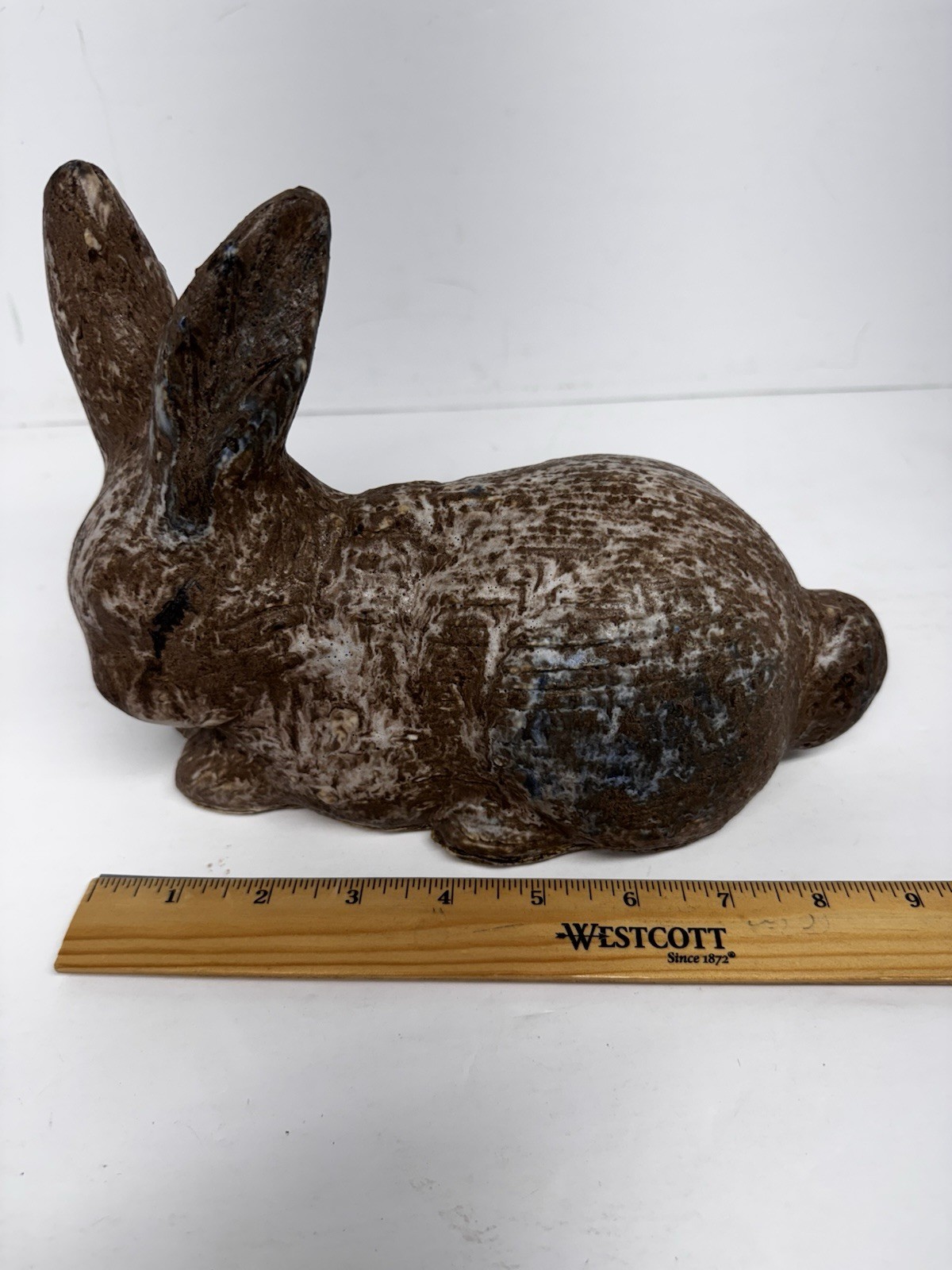 Vintage McCarty Pottery Large Nutmeg Rabbit w/Blue Accents Bunny