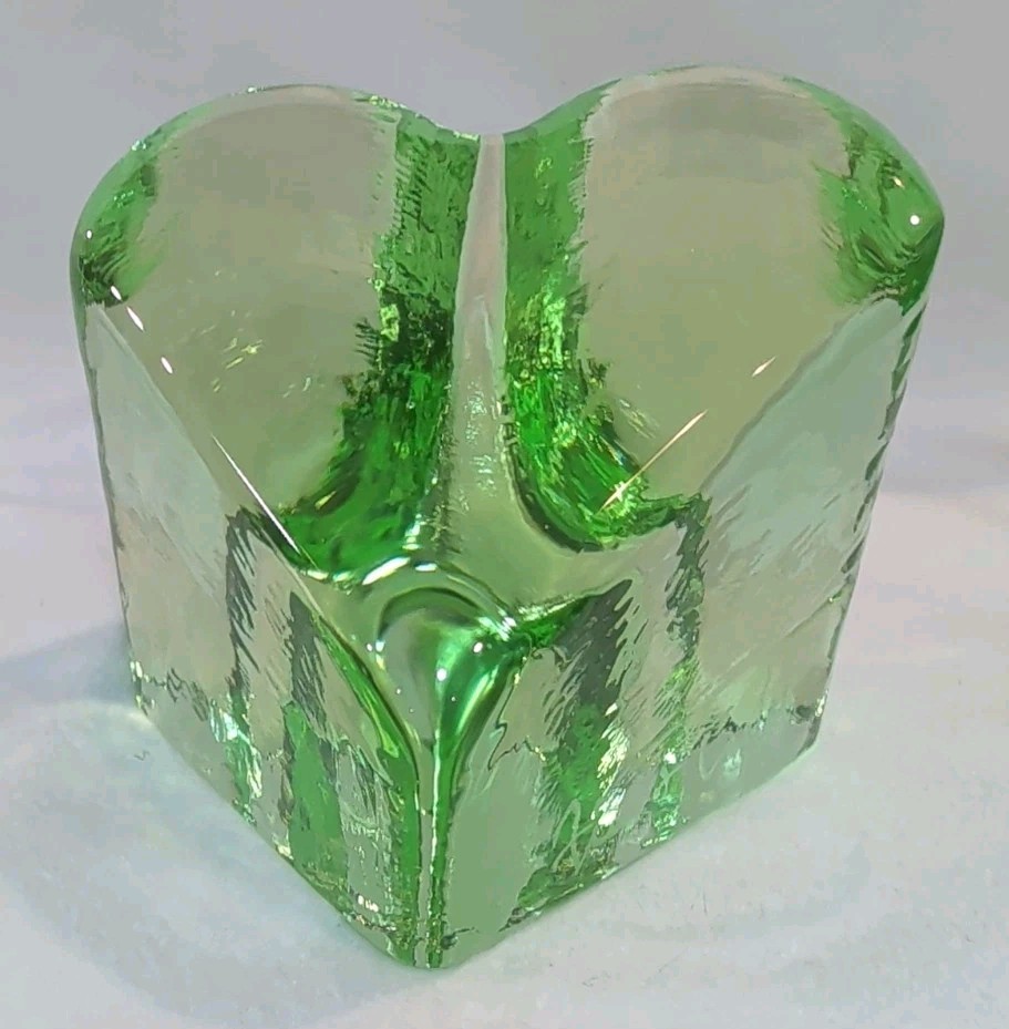 Fire & Light Signed Celery Light Green Recycled Glass Heart Shaped Paperweight