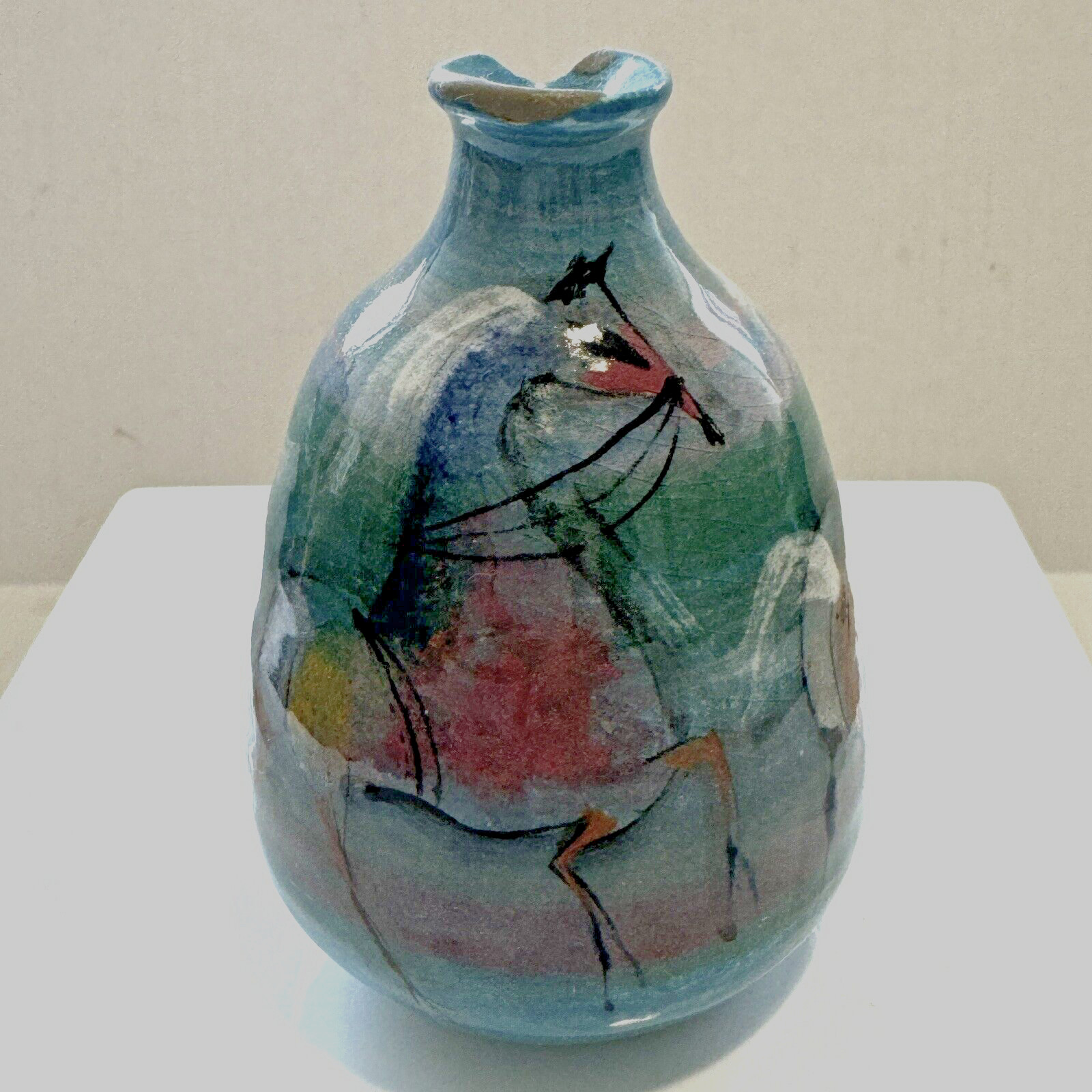 Polia Pillin Art Pottery with Three Horses Weed Vase 3.75″H – Signed