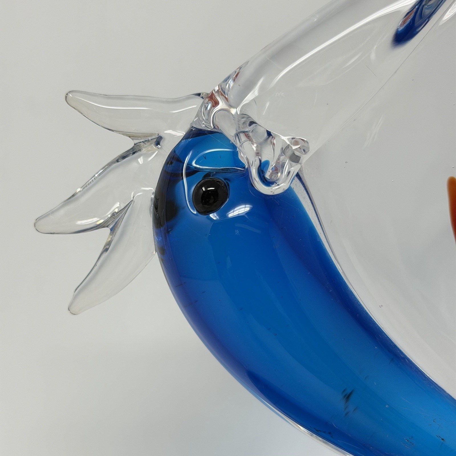 Murano Art Glass Blue Pelican With Fish Sculpture Italy Formia