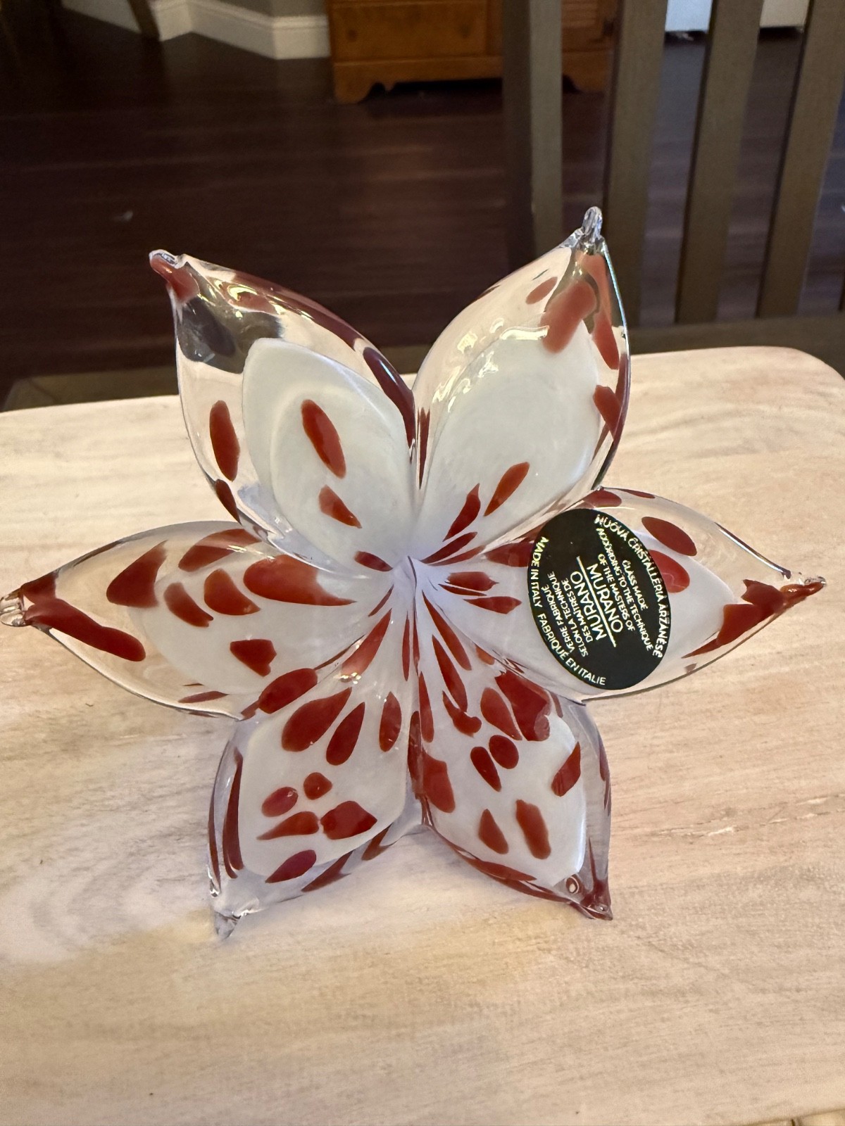 Hand Blown Murano Glass Flower 6 Inch Made In Italy Brand New
