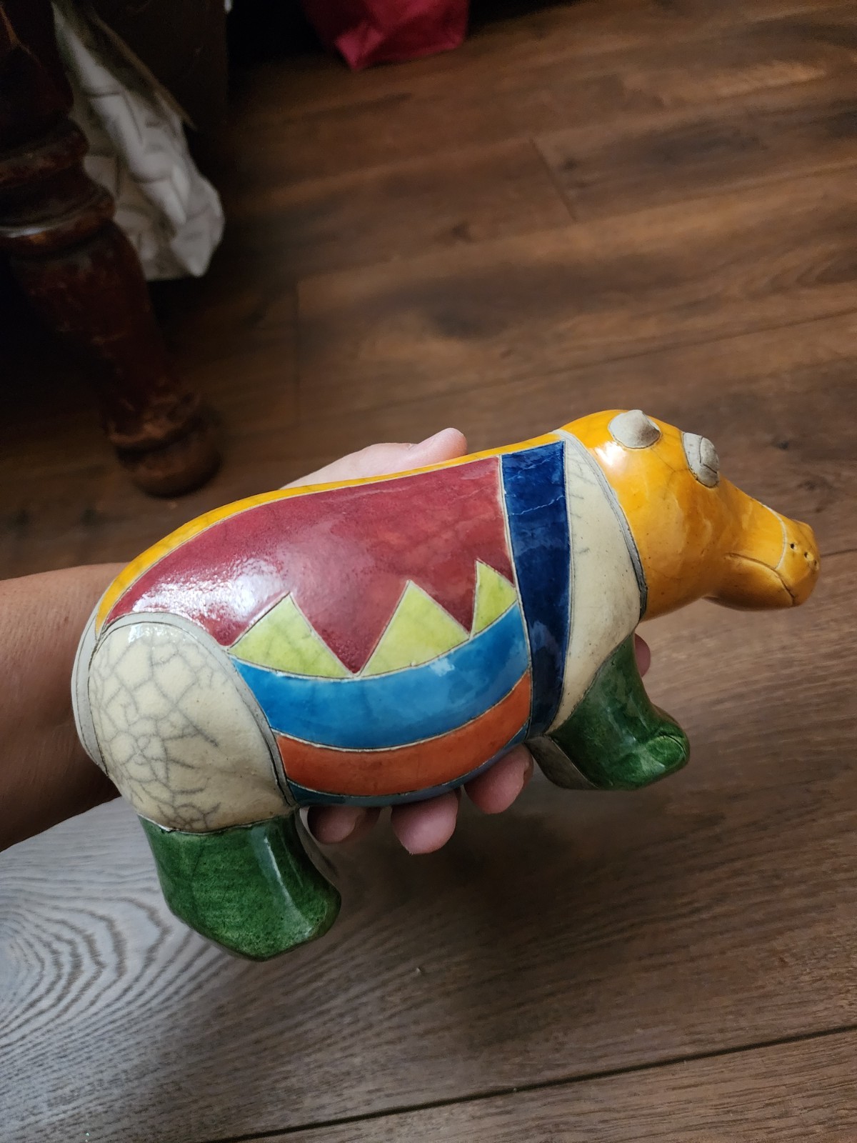 Raku Pottery Set South African Sculptures Monkey & Baby, Hippo Toucan Larger Set