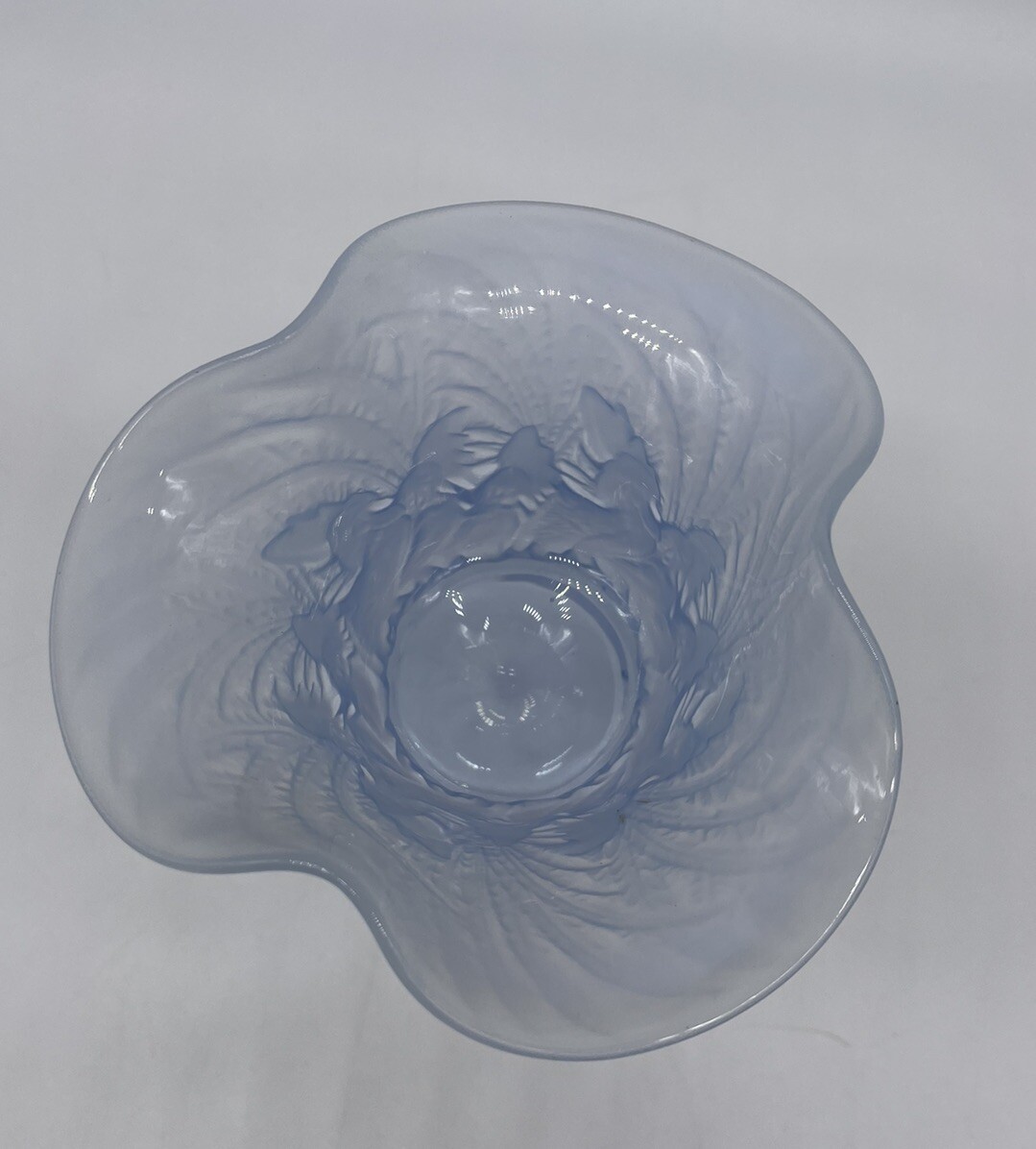 1930s Duncan & Miller Chanticleer Rooster Chicken Frosted Blue Hombre Glass